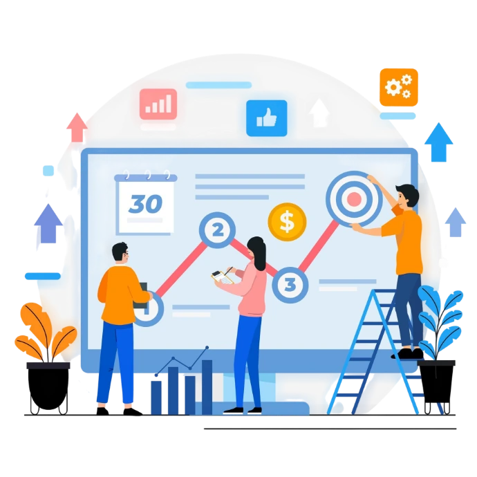 Digital marketing performance dashboard showing campaign metrics and growth data